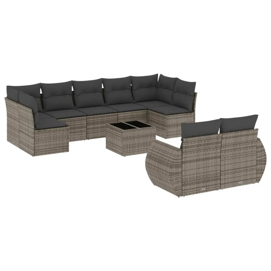 vidaXL 10-teilige Garten-Sofagarnitur aus Poly-Rattan mit Kissen in Grau - Bild 2