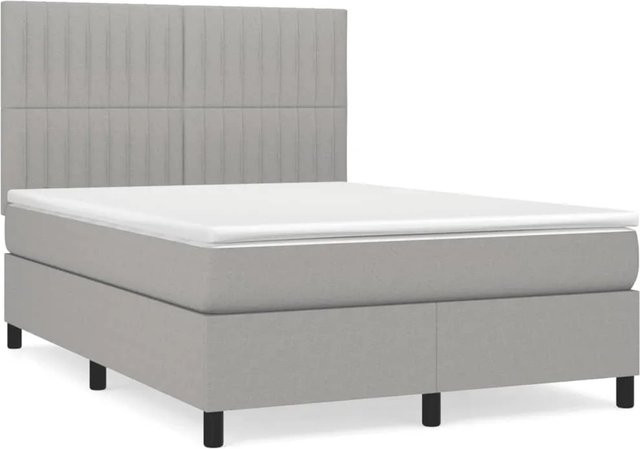vidaXL Boxspringbett mit Matratze Hybrid-Design in Hellgrau, B/T/H: 140 x 190 x 144 x 128 cm - Bild 1