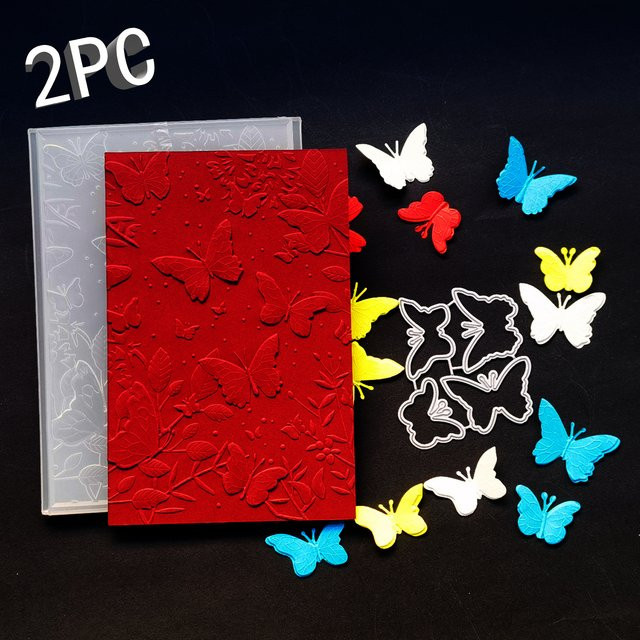 2-teiliges Set aus 3D-Reliefordnern mit Schmetterlingsstruktur und Metallschneideschablonen - Bild 1