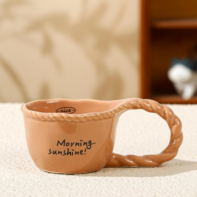 Yiran Furniture Kaffeetasse mit Knoten-Design aus Keramik, Beige, 330 ml - Bild 1