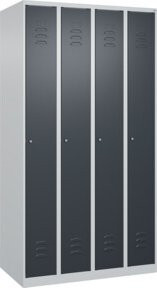 C+P Spind Classic PLUS Garderobenschrank mit 4 Abteilen, Farbe Grau, B/T/H: 100 x 50 x 185 cm, mit Zylinderschloss und 3 Garderobenhaken - Bild 1