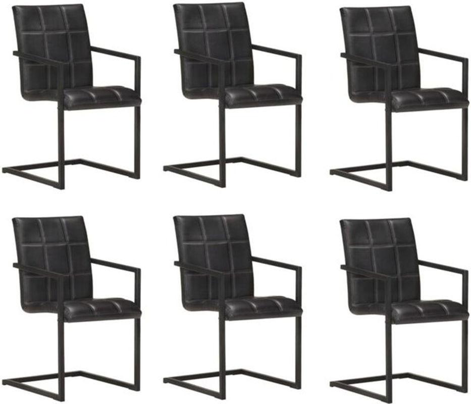 vidaxl Freischwinger Set aus Echtleder in Schwarz im Retro- und Modern-Design, 6 Stück - Bild 1