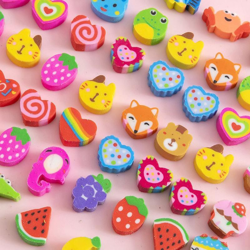 ZYF Mini-Radiergummi-Set mit verschiedenen Cartoon-Motiven wie Tieren, Weltraum, Früchten und Geschirr in Multicolour - Bild 2
