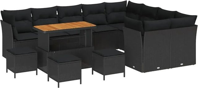 vidaXL Garten-Sofa-Set 13-teilig in Schwarz aus Poly-Rattan mit Polstern und Metallgestell in U-Form - Bild 1