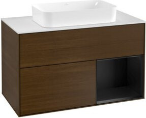 Villeroy & Boch Waschtischunterschrank Finion mit Abdeckplatte, Farbe Weiß und Walnuss Furnier, Breite: 100 cm, Tiefe: 50,1 cm - Bild 1