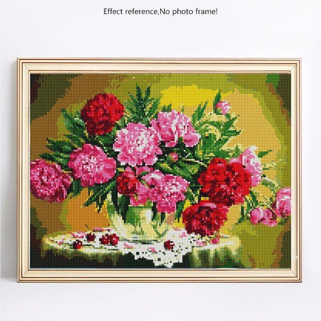 FIYO Diamantmalerei mit runden Steinen Blumenmotiv in Pink, Breite: 20 cm, Höhe: 30 cm - Bild 1