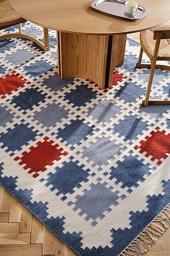Jotex Wollteppich TENELLA in Blau mit geometrischem Design, modern und rutschfest - Bild 1