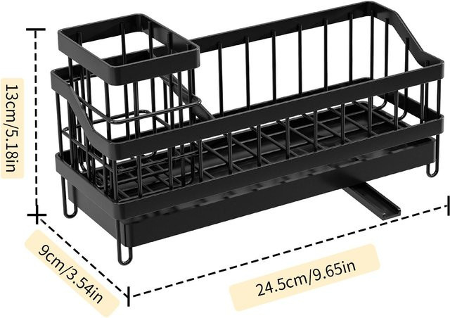 Yiran Furniture Küchenspülbecken Organizer aus Metall in Schwarz, Rostfreier und Rutschfester Schwammhalter mit Seifenschale und Bürstenhalter für deine Küchenorganisation - Bild 1