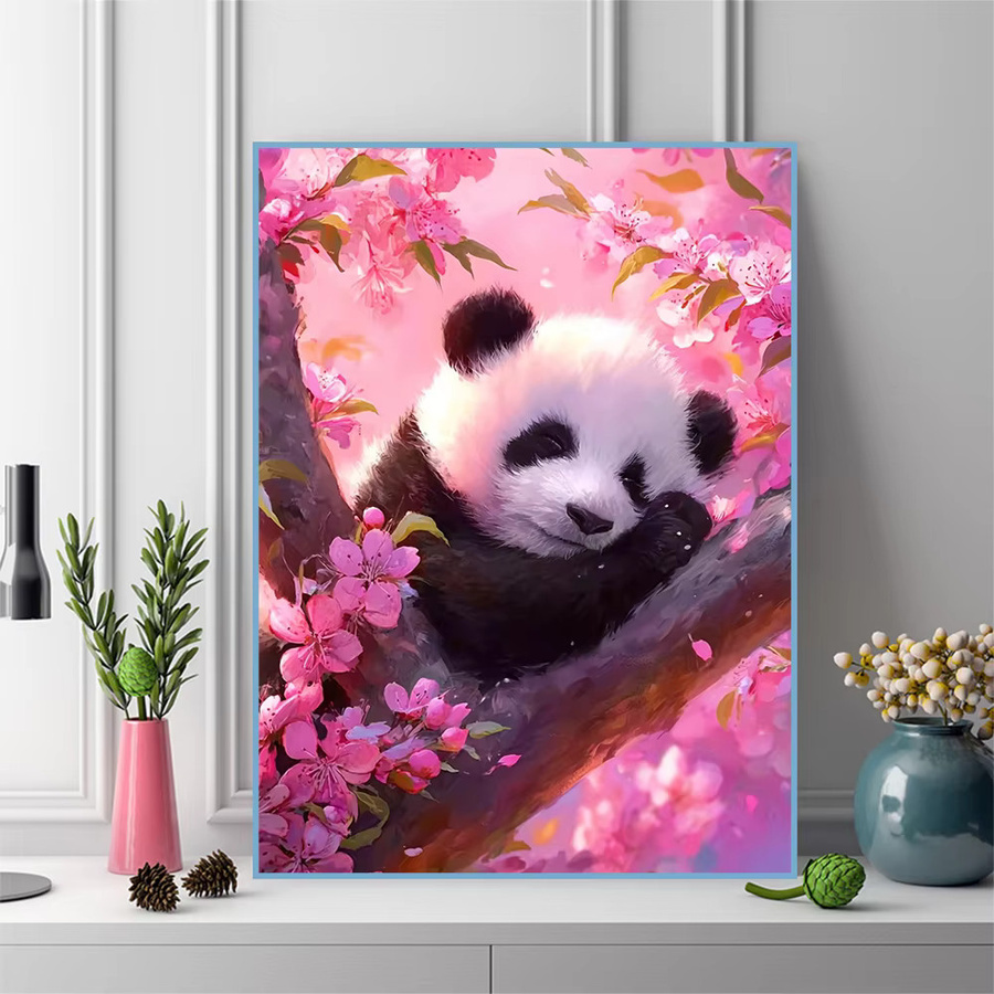 Momoart Diamant-Stickerei Panda mit Kirschblüten als DIY Mosaik-Dekoration, Multicolor, B/H: 30,0 x 20,0 cm - Bild 3