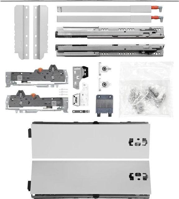 Blum Tandem Schubladenschienen Set mit Reling, Grau, Soft-Close, Tragkraft 65 kg, NL: 600 mm, Höhe: 115 mm, Breite: 1400 mm - Bild 1