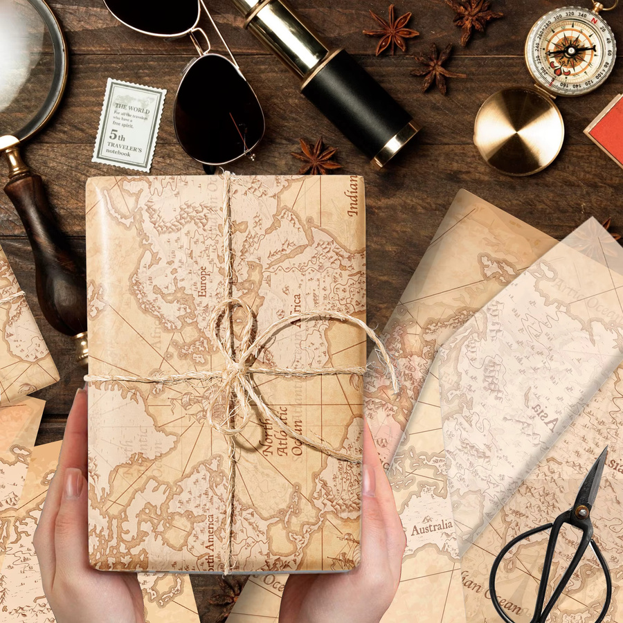 Weltkarten Seidenpapier in Beige für DIY Geschenkverpackungen und Partydekoration - Bild 2