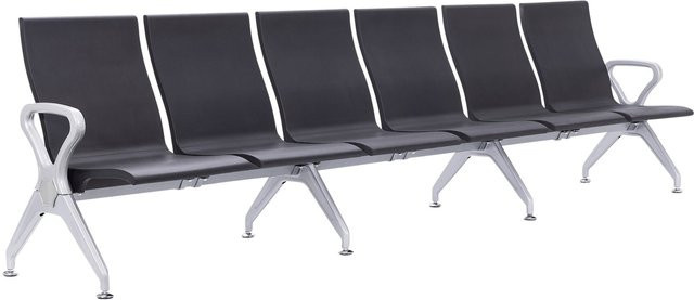 CLP Wartebank Ermin im Airport-Stil mit Lehne und ergonomischen Sitzschalen, Schwarz, Alu-Gestell - Bild 1