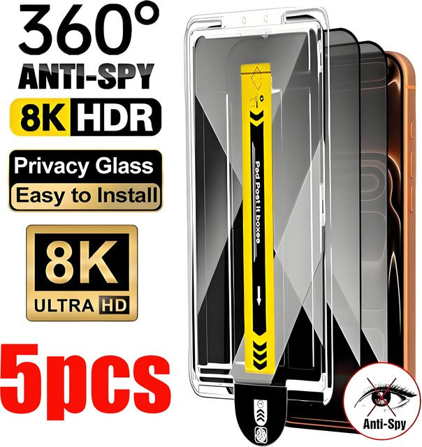 5er-Pack Bolomboy Anti-Spy Sichtschutz Panzerglas für iPhone Modelle, Transparent - Bild 1
