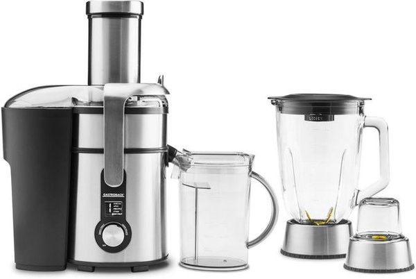 Gastroback Design Multi Juicer Digital Pro 3 in 1 Entsafter, Standmixer und Kaffeemühle in Edelstahl Silber