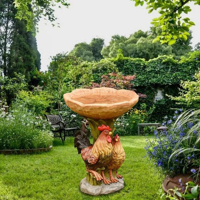 Homyl Hahn Statue als Vogelbad und Futterstation aus Harz für Garten und Balkon, Mehrfarbig - Bild 1