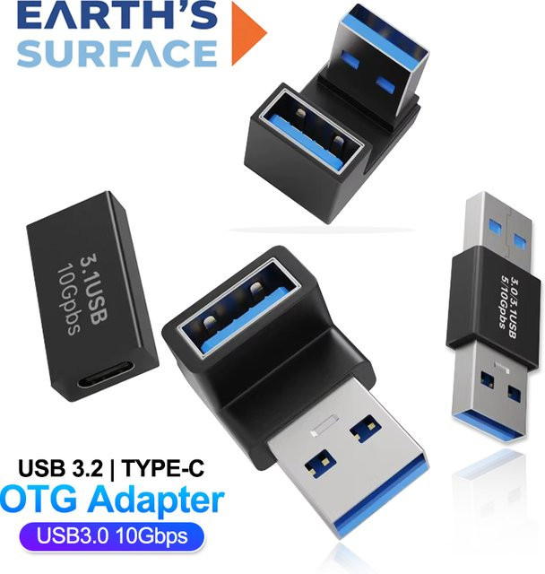 OUIO USB-C auf USB-A OTG Adapter 90 Grad Rechtwinkliger USB-Verlängerungsanschluss Konverter in Schwarz - Bild 1