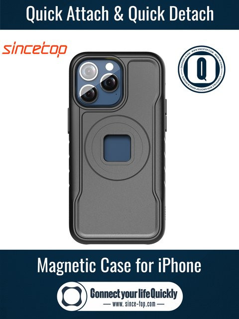 Sincetop Magnetische Air Overmold-Hülle für iPhone 14/15/16/17 Pro Max mit Adapter für Q-Halterungen, Schwarz - Bild 1