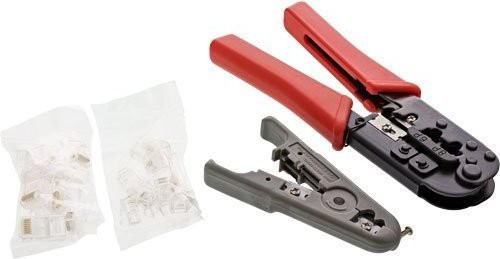InLine Crimpzangen-Set für RJ45 Stecker in Rot und Multicolour, inklusive Zange, Abisolierer und Westernsteckern (74100I) - Bild 1