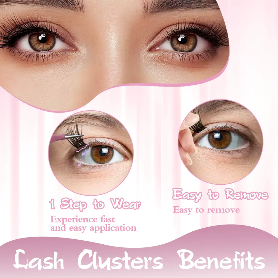 200 Cluster DIY-Wimpern, 9–16 mm, D-Curl, natürlich, Unisex - Bild 4