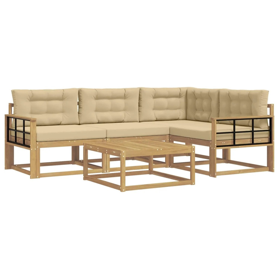 vidaXL Outdoor-Sofagarnitur aus Akazienholz in L-Form mit Couchtisch, 5-teiliges Set in Weiß und Beige, B/T/H: 79 x 79 x 37 cm - Bild 2