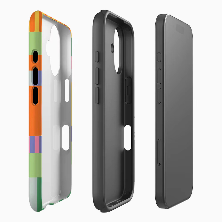 Potdemiel Patchwork-Handyhülle mit buntem geometrischem Design für iPhone 12 bis iPhone 18 Pro Max Plus mit doppelschichtigem Rückseitenschutz, Multicolor - Bild 1