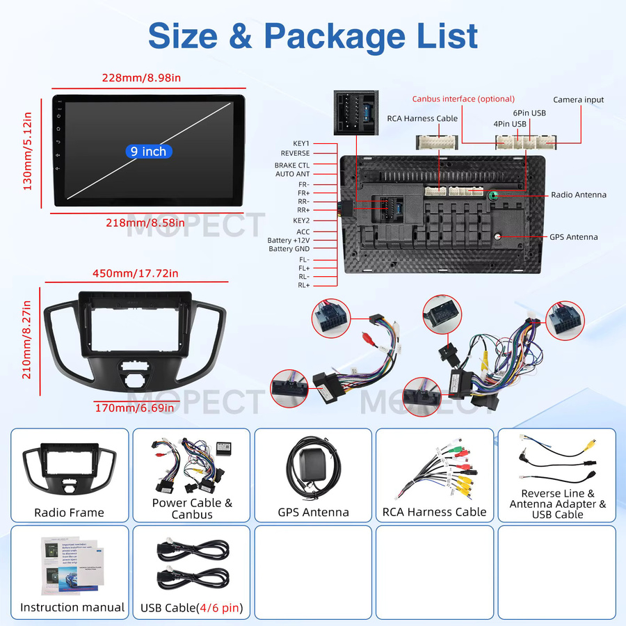 MOPECT Android Autoradio für Ford Transit 150 250 350 (2015-2019) mit 9 Zoll Touchscreen, CarPlay, WLAN, GPS, DAB und Rückfahrkamera in Schwarz - Bild 5