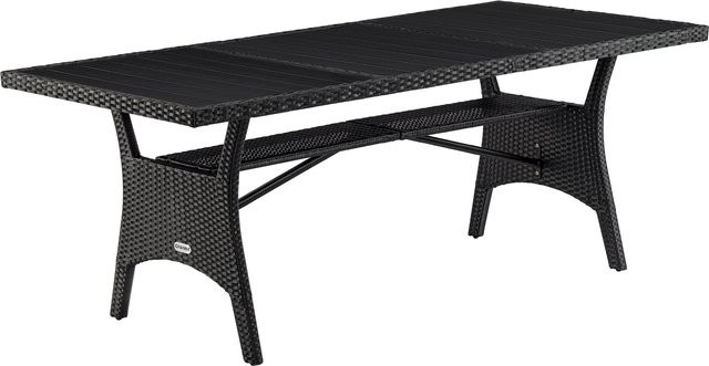 CARARIA® Polyrattan Gartentisch Takeo in Schwarz mit WPC-Elementen, B/T/H: 190 x 90 x 75 cm - Bild 1
