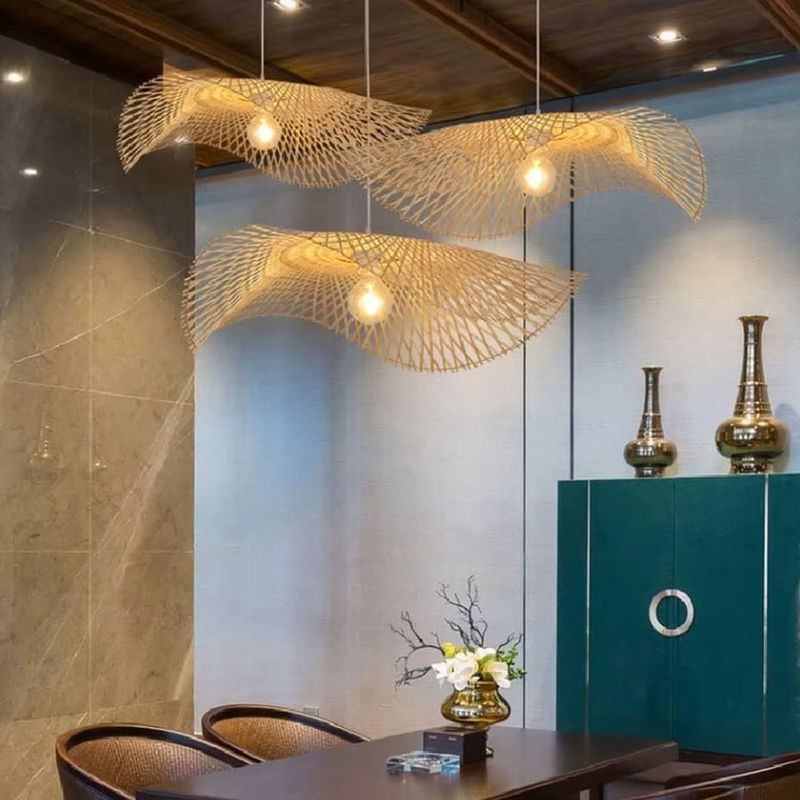 JOYINLED Bambus-Pendelleuchte aus Holz in Braun, handgefertigte dimmbare Deckenleuchte für das Esszimmer im Landhausstil - Bild 3