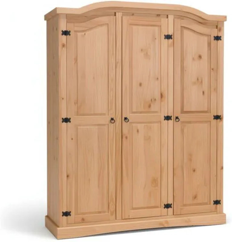 EBUY24 Kleiderschrank New Mexico aus Massivholz in Landhausoptik, 3-türig, Braun/Weiß/Natur, Breite: 152 cm, Höhe: 193 cm - Bild 1