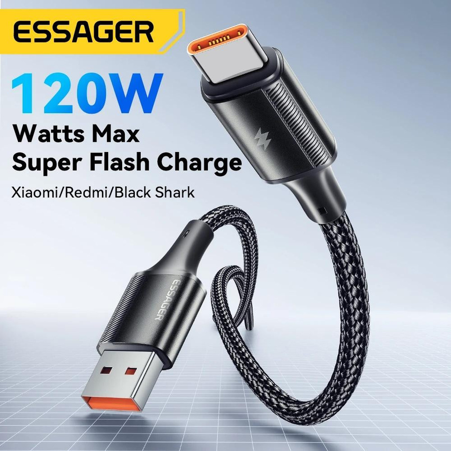 Essager USB Typ C Schnellladekabel 6A für Xiaomi Realme Huawei Samsung OPPO, 1m, schwarz - Bild 6