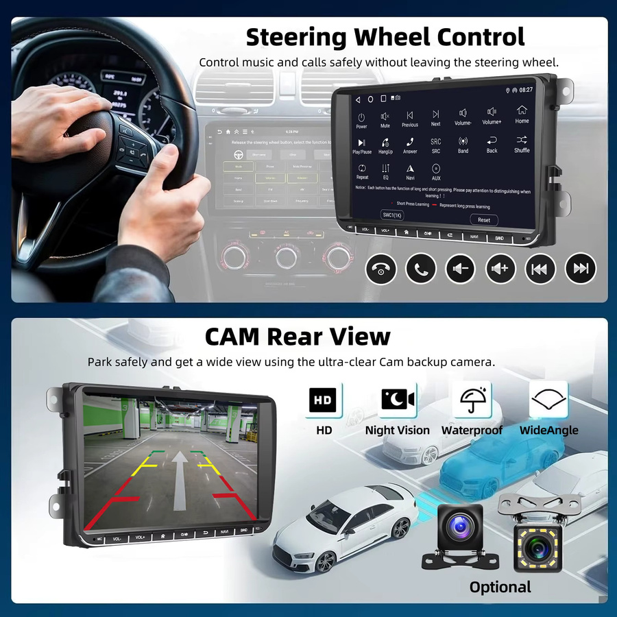 Essgoo Android 15 Autoradio mit 9 Zoll Display, 4+64G, für VW Golf 5 6, Passat, Polo, Touran, Tiguan, Caddy, Eos, T5, Seat, Skoda, kabelloses Carplay, Android Auto, GPS-Navigation, Bluetooth, WLAN, Schwarz - Bild 4