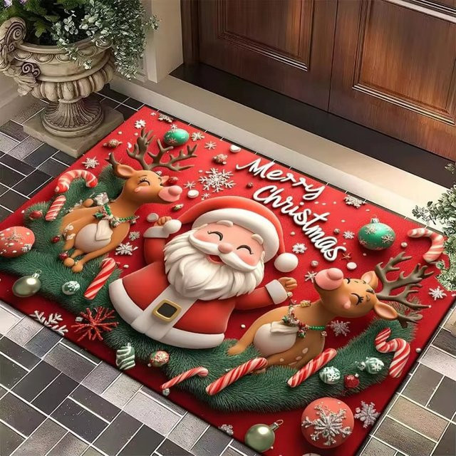 VIKAMA Weihnachts-Rentierschlitten Teppich mit Kinder-Motiv, mehrfarbig, B/T: 60 x 40 cm - Bild 1