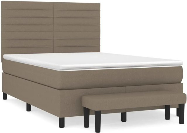 vidaXL Boxspringbett Hybrid mit Matratze und Taschenfederkern in Taupe, B/T/H: 140 x 200 x 144 cm - Bild 1