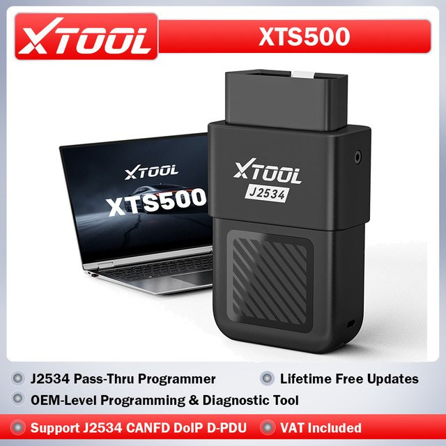 XTOOL XTS500 J2534 Passthru Programmierer Enhanced VCI in Schwarz mit CANFD und DoIP für OEM-Level ECU Programmierung und Autodiagnose kompatibel mit über 18 Fahrzeugmarken - Bild 1