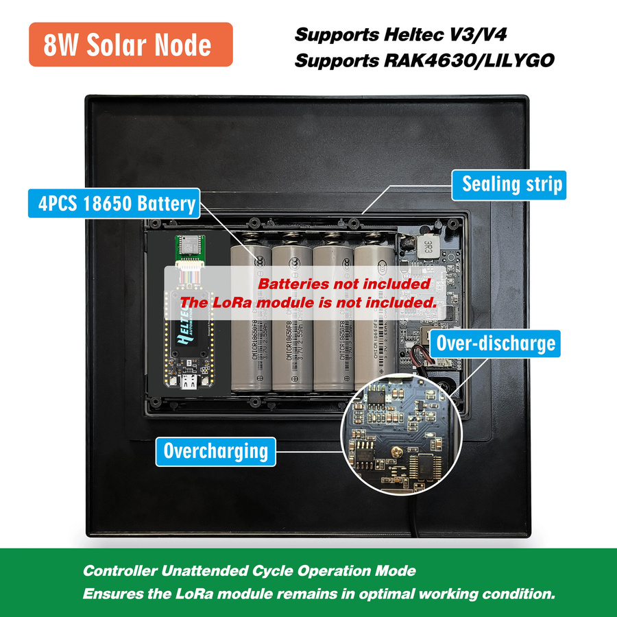 LILYGO 8W Solarpanel mit Akku für den Außenbereich in Schwarz, wasserdicht, kompatibel mit Heltec V3 V4 LoRaWAN Meshtastic RAK4630 und ESP32 - Bild 2
