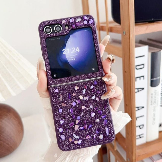 Buntes Bling Glitzer Case für Samsung Galaxy Z Flip 6, Z Flip 4 oder Z Flip 3 mit Diamant-Optik und stoßfestem Bumper in Multicolour und Purple - Bild 1