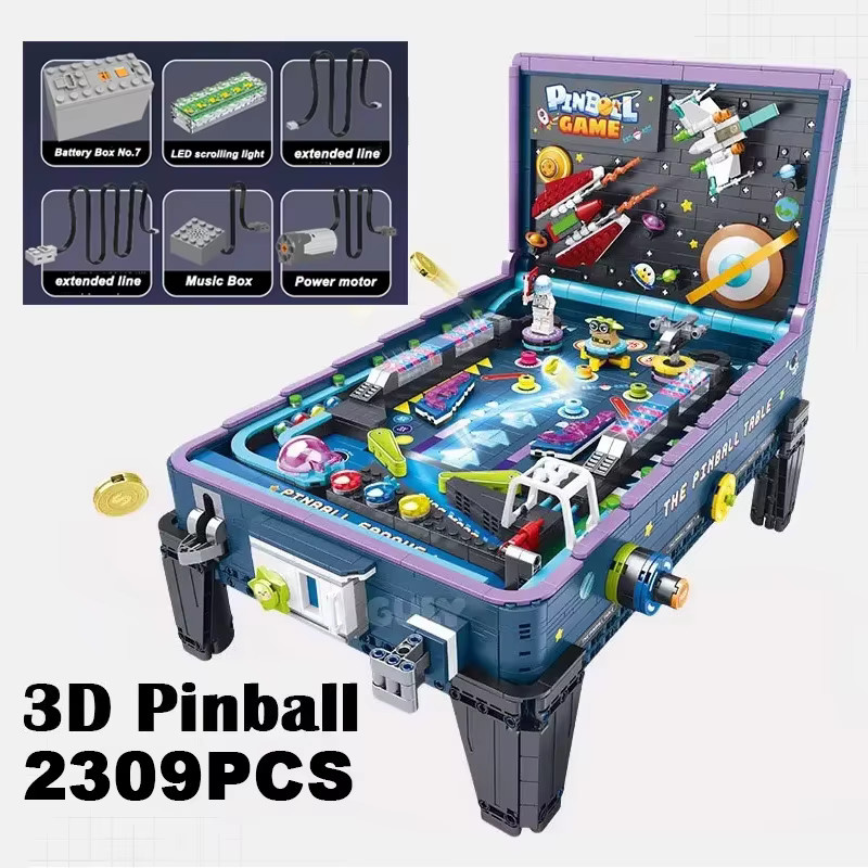 MOQIDODO 3D Retro Weltraum Flipper-Spieltisch, Baukasten, mit Lichtern und Musik, 2309 Teile - Bild 3