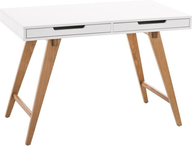 CLP Schreibtisch Porto moderner Bürotisch aus Eichenholz mit 2 Schubladen in Weiß und Braun - Bild 1