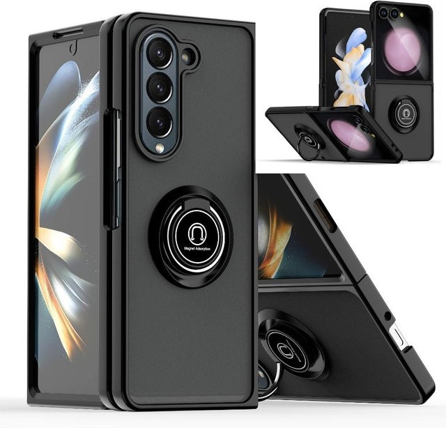 Matte transparente Stoßfeste Handyhülle mit Ringhalter für Samsung Galaxy Z Fold und Z Flip Modelle Armor Hartschalen-Cover - Bild 1