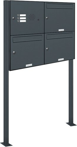 AL Briefkasten für 3 Parteien, freistehendes Briefkasten-System aus Metall in Grau, B/H/T: 153,38 x 150,0 x 11,6 cm - Bild 1