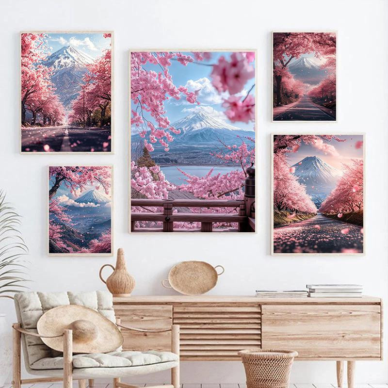 Leibert Art Decoration Painting Japanische Kirschblüten am Fuji Poster in Hellrosa, Leinwandgemälde für dein Heim oder Büro, Breite: 30 cm, Höhe: 40 cm - Bild 3
