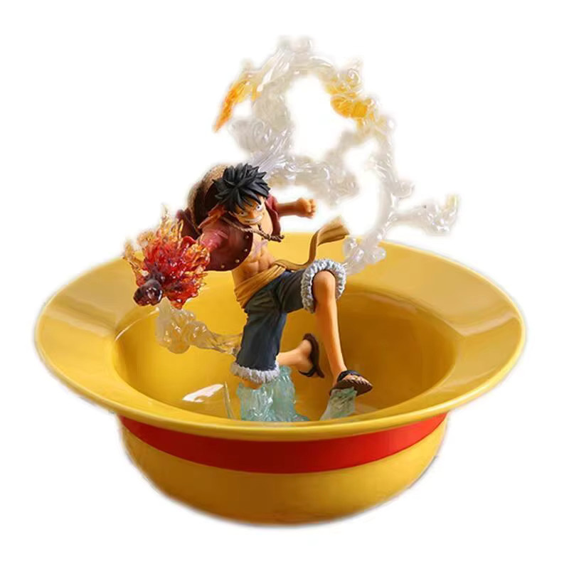 Bandai One Piece Luffy Strohhut Keramik-Ramen-Schüssel mit Stäbchen-Set in Gelb - Bild 3