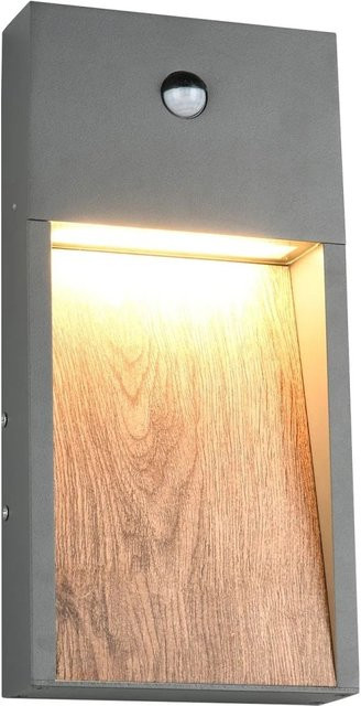 Trio LED-Wandleuchte in Anthrazit mit Holzoptik und Bewegungsmelder, B/H/T: 16,5 x 33 x 4,5 cm - Bild 1