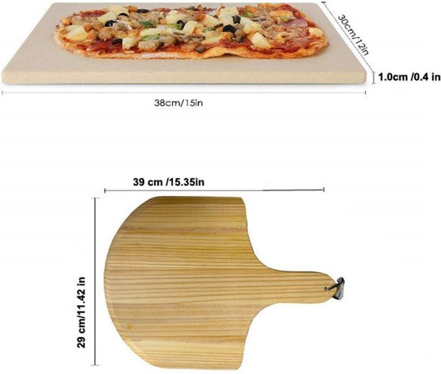 Aimo Pizzastein Set aus Cordierit mit Holz-Pizzaheber und Schaufel, beige, thermoschockbeständig - Bild 1