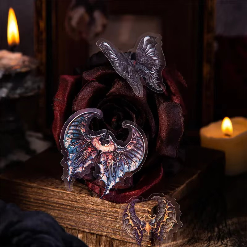 20 Stück Gothic Schattenfederflügel PET-Aufkleber in Schwarz und Multicolour für Scrapbooking, B/H: 13 x 8 cm - Bild 1