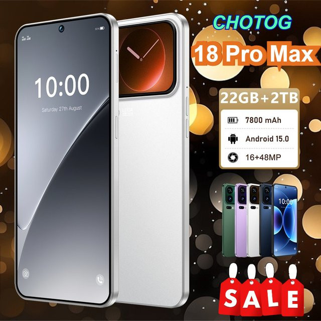 CHOTOG Smartphone Android mit 7,3 Zoll HD-Volldisplay, 22GB RAM, 2TB Speicher, 5G, 7800mAh Akku, 48MP+16MP Kamera, Dual-SIM, Farbe: Grün - Bild 1