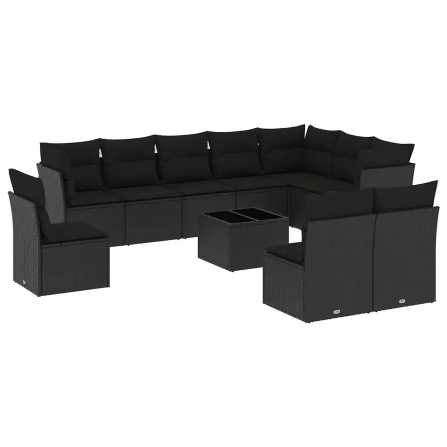 vidaXL 11-teilige Garten-Sofagarnitur aus Poly-Rattan in Schwarz mit Kissen und Gartentisch - Bild 2