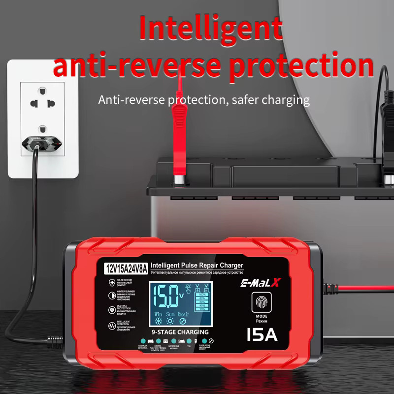 Smart Pulse Reparatur Ladegerät für LiFePO4, Blei-Säure, AGM und GEL Batterien, 14,6 V 15A, Farbe: Rot - Bild 3