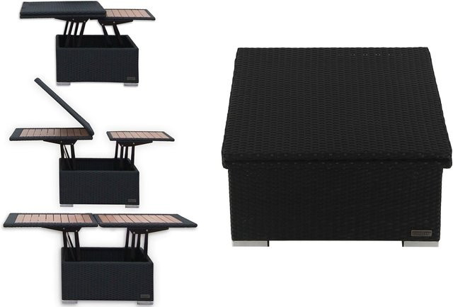 OUTFLEXX Loungetisch aus Polyrattan in Schwarz, höhenverstellbar und erweiterbar, B/T/H: 75 x 75 x 40/64,5 cm - Bild 1