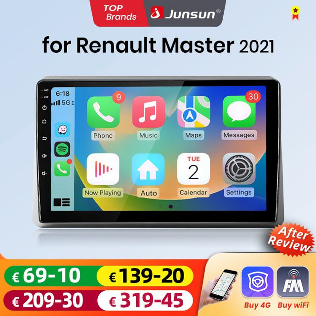 Junsun Android Auto Autoradio für Renault Master mit 10,0 Zoll IPS Touchscreen, Wireless Apple CarPlay, Bluetooth und Navigation, Schwarz - Bild 1